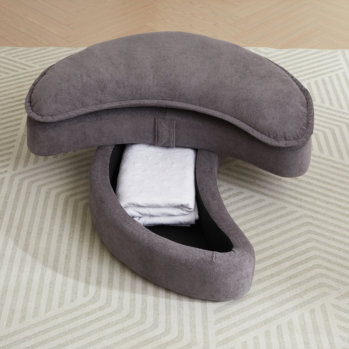 52' Swivel Accent Barrel Modern Grey Sofa Lounge Club Big Round Chair With Storage Ottoman Chenille Fabric For Living Room Hotel With 4 Pillows Grey Foam Chenille