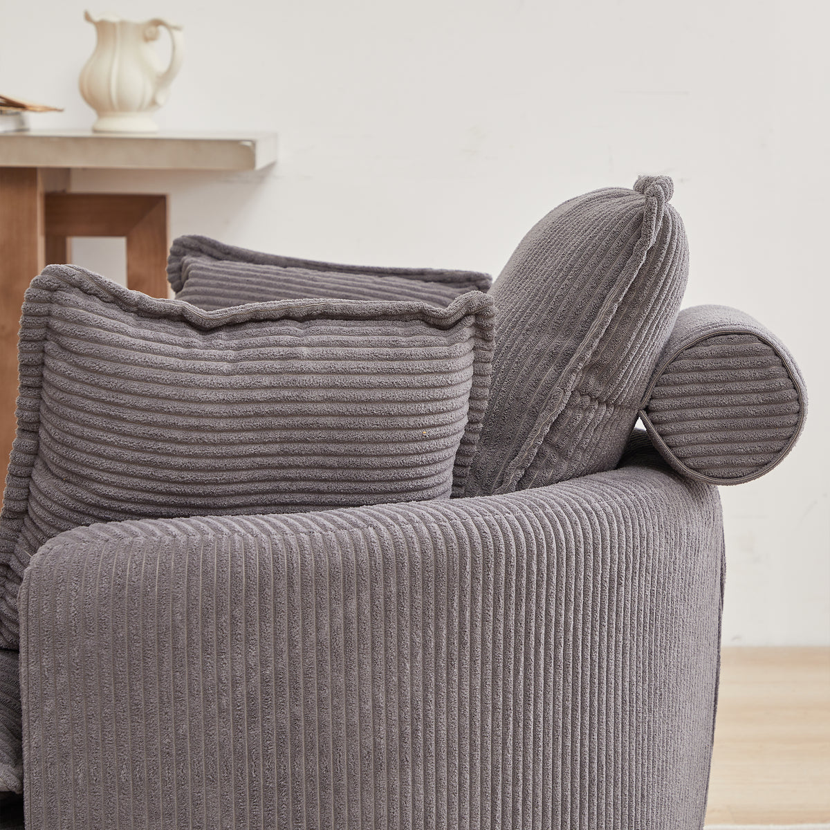38"W Oversized Swivel Chair With Moon Storage Ottoman For Living Room, Modern Accent Round Loveseat Circle Swivel Barrel Chairs For Bedroom Cuddle Sofa Chair Lounger Armchair, 4 Pillows,Corduroy Grey Foam Corduroy