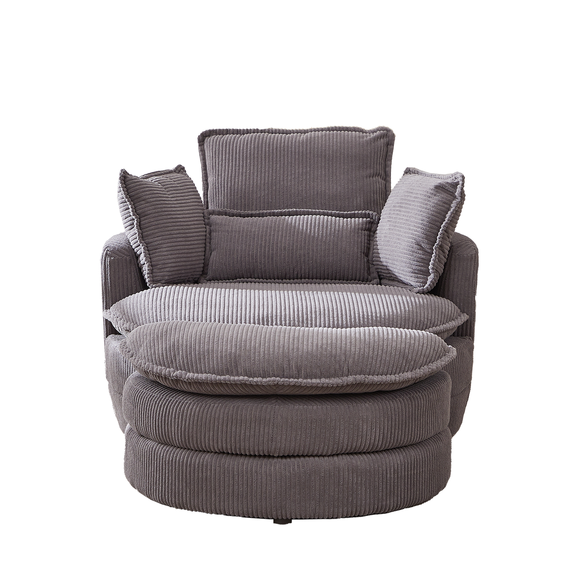 38"W Oversized Swivel Chair With Moon Storage Ottoman For Living Room, Modern Accent Round Loveseat Circle Swivel Barrel Chairs For Bedroom Cuddle Sofa Chair Lounger Armchair, 4 Pillows,Corduroy Grey Foam Corduroy