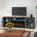 Nantucket 97 Inch Fireplace Tv Stand Console For Tvs Up To 100 Inches, Minimal Assembly, Blue Denim And Whiskey Finish 41 50 Electric No Blue 400 Vent Free Primary Living Space Coastal,Farmhouse Poplar Yes Insert Wood Electric