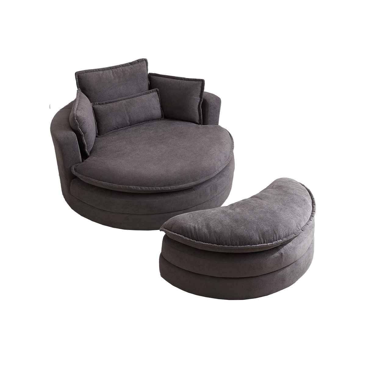 52' Swivel Accent Barrel Modern Grey Sofa Lounge Club Big Round Chair With Storage Ottoman Chenille Fabric For Living Room Hotel With 4 Pillows Grey Foam Chenille