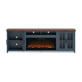 Nantucket 97 Inch Fireplace Tv Stand Console For Tvs Up To 100 Inches, Minimal Assembly, Blue Denim And Whiskey Finish 41 50 Electric No Blue 400 Vent Free Primary Living Space Coastal,Farmhouse Poplar Yes Insert Wood Electric