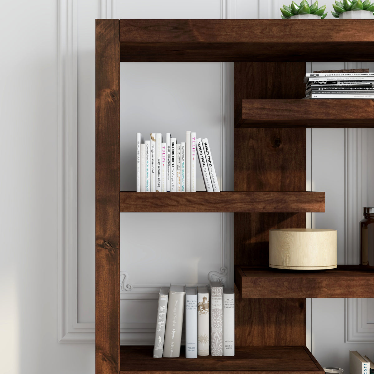 Sausalito 72 Inch High 6 Shelf Bookcase, No Assembly Required, Whiskey Finish 6 Brown Brown Standard Horizontal Office Open Back Wood Modern,Rustic Alder Wood