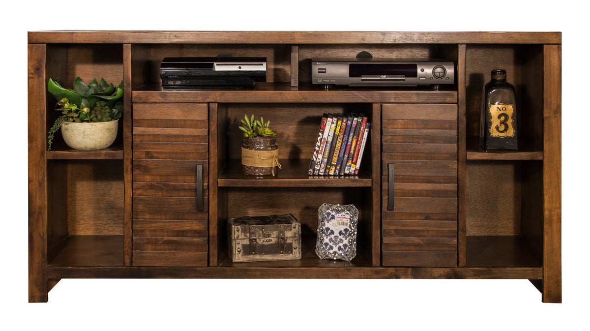 Sausalito 64 Inch Tv Stand Console For Tvs Up To 70 Inches, No Assembly Required, Whiskey Finish Brown Brown Primary Living Space 70 Inches 70 79 Inches Lodge,Rustic,Transitional Alder 70 Inches Wood