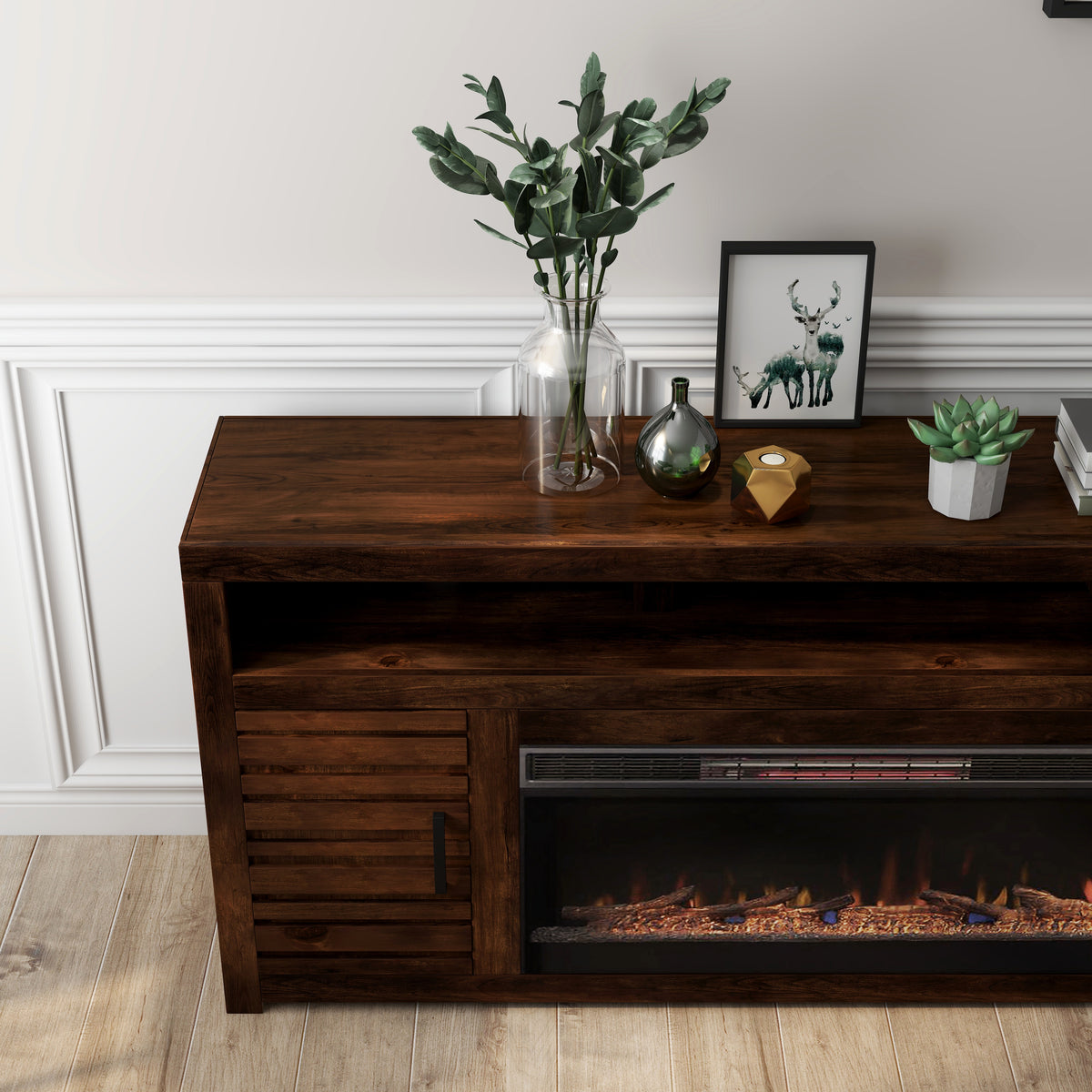 Sausalito 78 Inch Electric Fireplace Tv Stand Console For Tvs Up To 95 Inches, Minimal Assembly, Whiskey Finish Electric Brown Primary Living Space Alder Yes Insert Electric 41 50 No Brown 400 Vent Free Lodge,Modern,Rustic,Transitional Wood