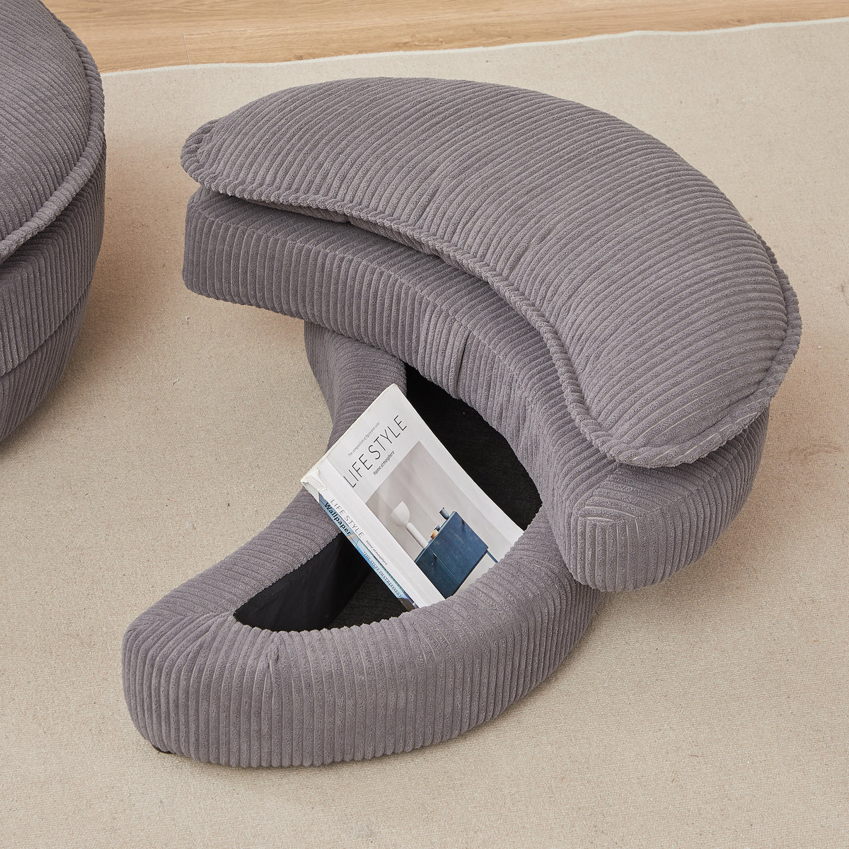 38"W Oversized Swivel Chair With Moon Storage Ottoman For Living Room, Modern Accent Round Loveseat Circle Swivel Barrel Chairs For Bedroom Cuddle Sofa Chair Lounger Armchair, 4 Pillows,Corduroy Grey Foam Corduroy