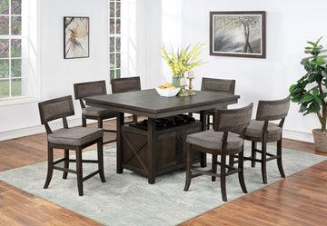 Dining Room Furniture Counter Height Dining Table W Butterfly Leaf Rustic Espresso Storage Base 7Pc Dining Set 6X High Chairs Unique Design Back Espresso Wood Dining Room Solid Wood Rubberwood Rectangular Dining Table With Chair Wood Wood Espresso Seats