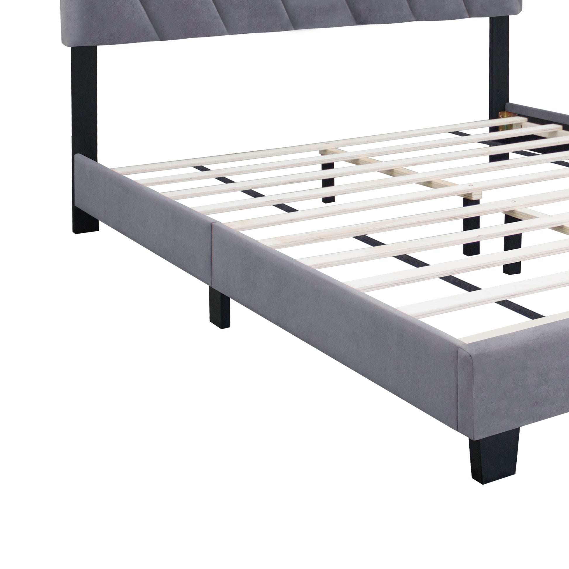 Gray Queen Size Adjustable Upholstered Bed Stain Resistant And Durable, Modern Style Box Spring Not Required Queen Gray Wood Espresso Bedroom Contemporary,Minimalist,Modern,Shabby Chic Rubberwood Adjustable Bedbase Fiber Foam And Polyester Fiber Pad