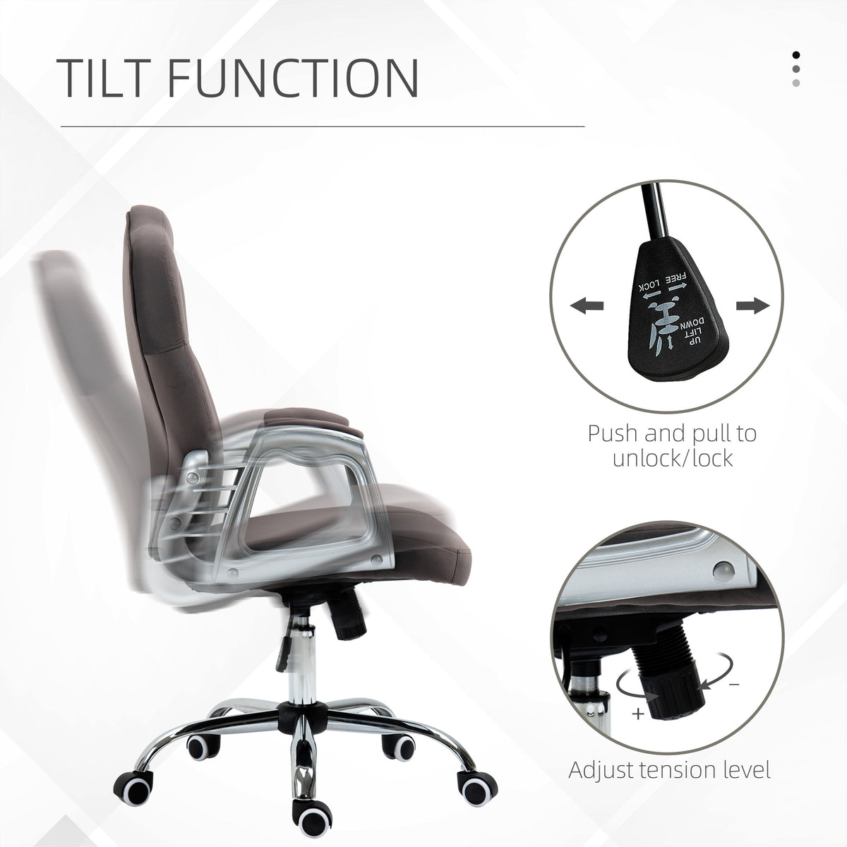 Vinsetto Home Office Chair, Velvet Computer Chair, Button Tufted Desk Chair With Swivel Wheels, Adjustable Height, And Tilt Function, Dark Gray Gray Polyester