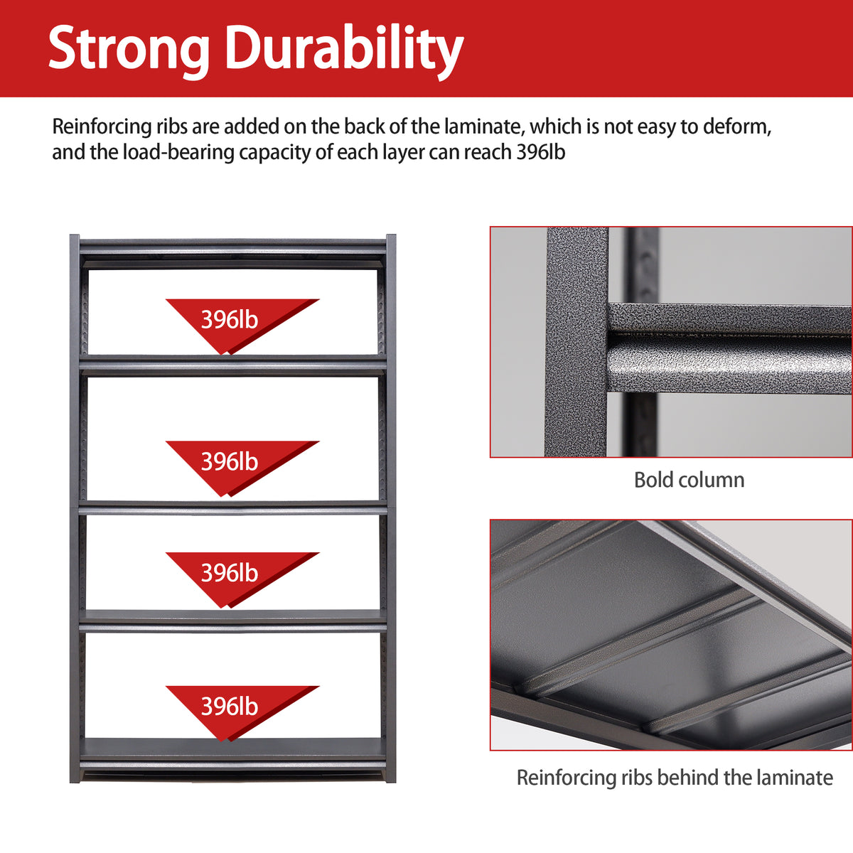 78"H 5 Tier Metal Shelves For Storage Garage Shelving 2000Lbs Heavy Duty Storage Shelves Adjustable Garage Shelf Industrial Shelving Unit Storage Utility Rack,47.2"W*18"D*78"H,Black 5 Black Gray Standard Vertical Kitchen Open Back Metal Modern Adjustable