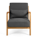 Leisure Chair With Solid Wood Armrest And Feet, Mid Century Modern Accent Sofa,1 Seat Dark Grey Linen