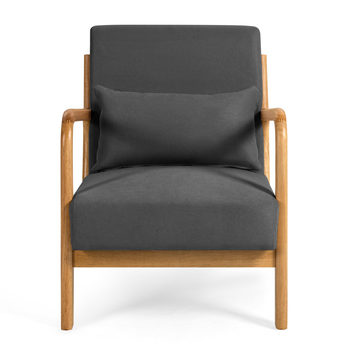 Leisure Chair With Solid Wood Armrest And Feet, Mid Century Modern Accent Sofa,1 Seat Dark Grey Linen