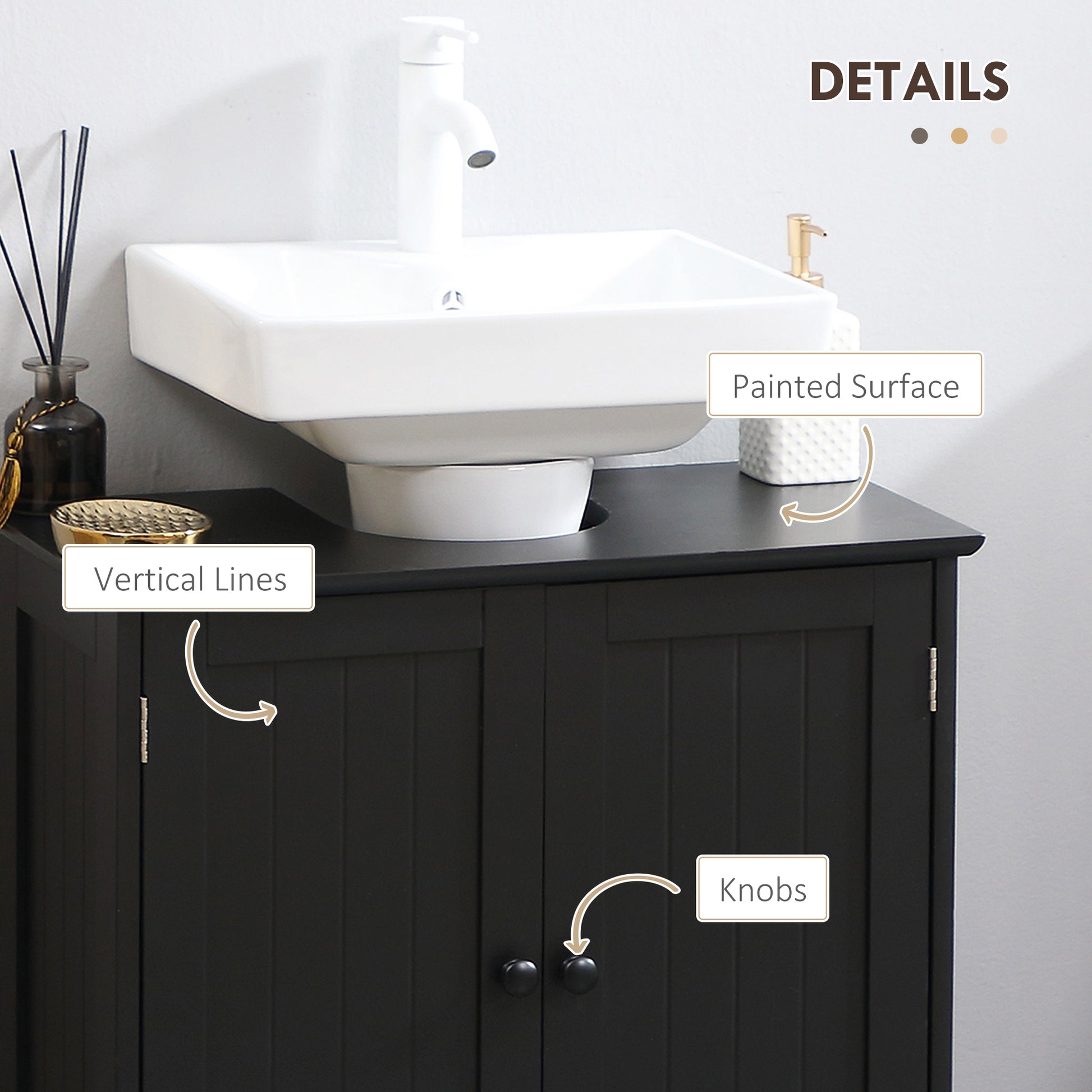 Homcom Under Sink Bathroom Cabinet With 2 Doors And Shelf, Pedestal Sink Bathroom Vanity Cabinet, Black Black Mdf