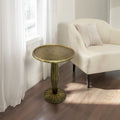 12 Inch Side End Drink Table, Fancy Fluted Base, Round Top, Antique Brass Antique Brass Aluminum