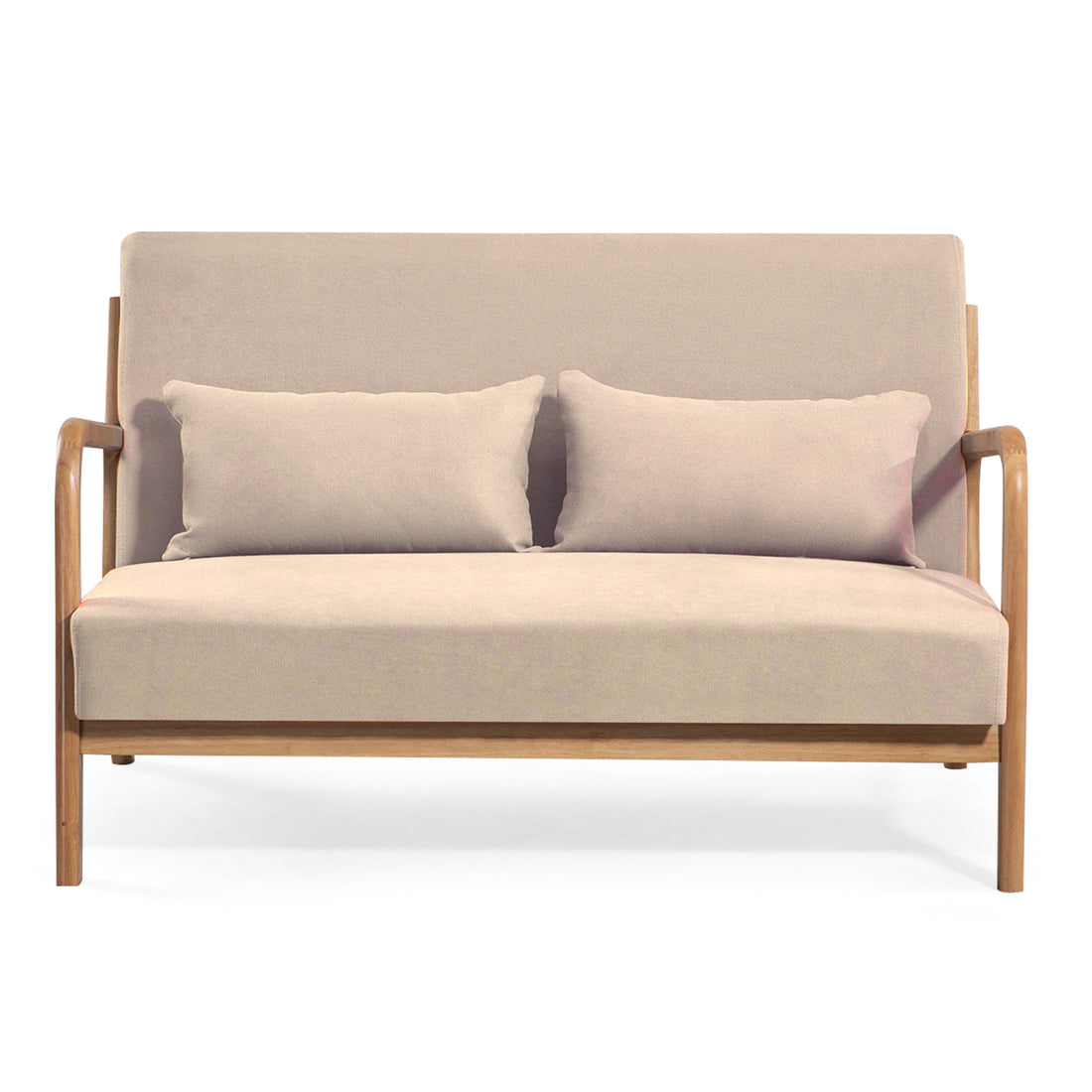 Leisure Chair With Solid Wood Armrest And Feet, Mid Century Modern Accent Sofa,2 Seat Beige Linen