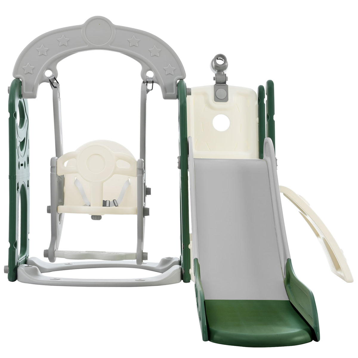Toddler Slide And Swing Set 5 In 1, Kids Playground Climber Slide Playset With Telescope, Freestanding Combination For Babies Indoor & Outdoor Green Hdpe