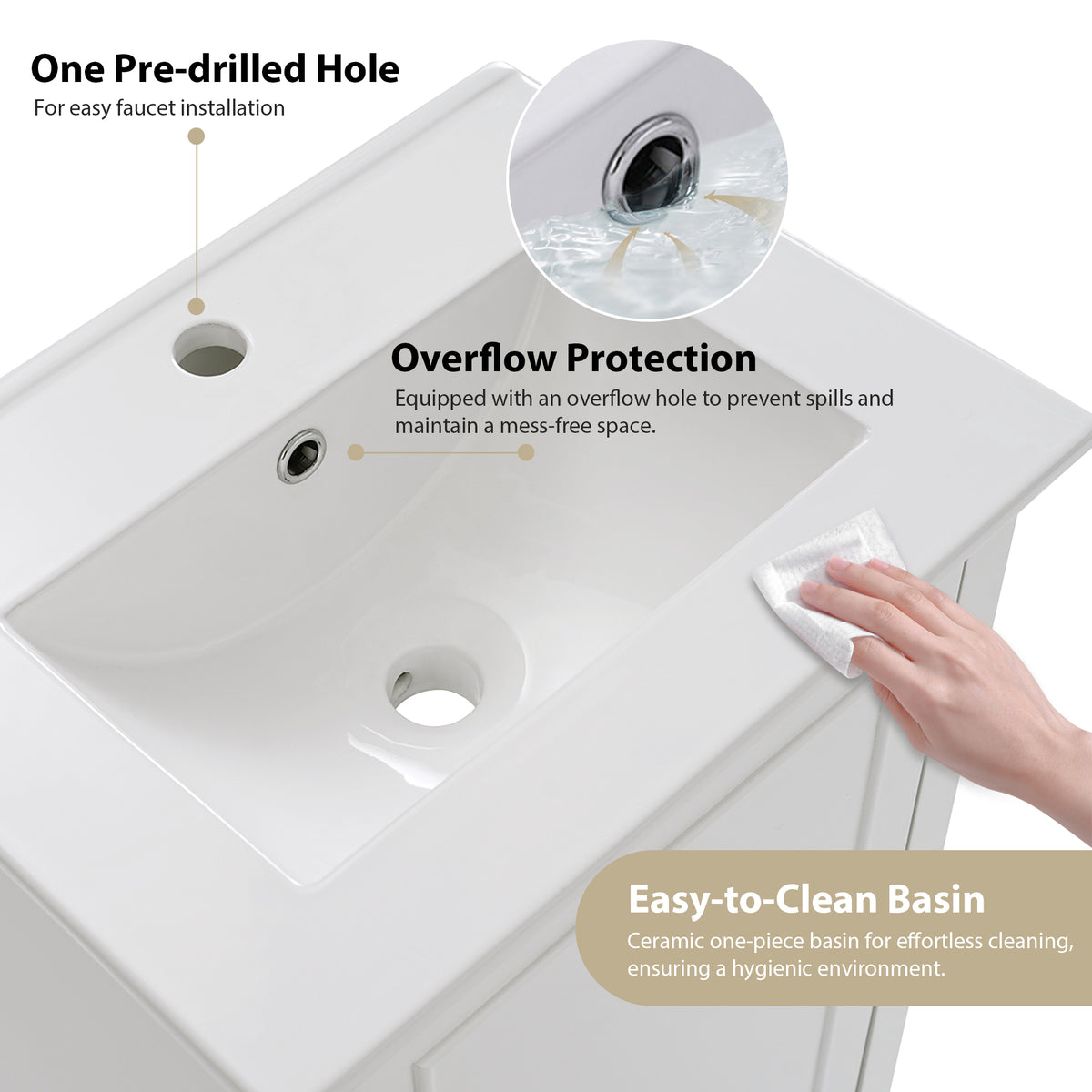 Viedo 20 Inch Modern Small Bathroom Vanity Cabinet With Ceramic Basin 20*15.5*33.3 Inches,Ample Storage,1 Soft Close Door White Solid Wood Mdf