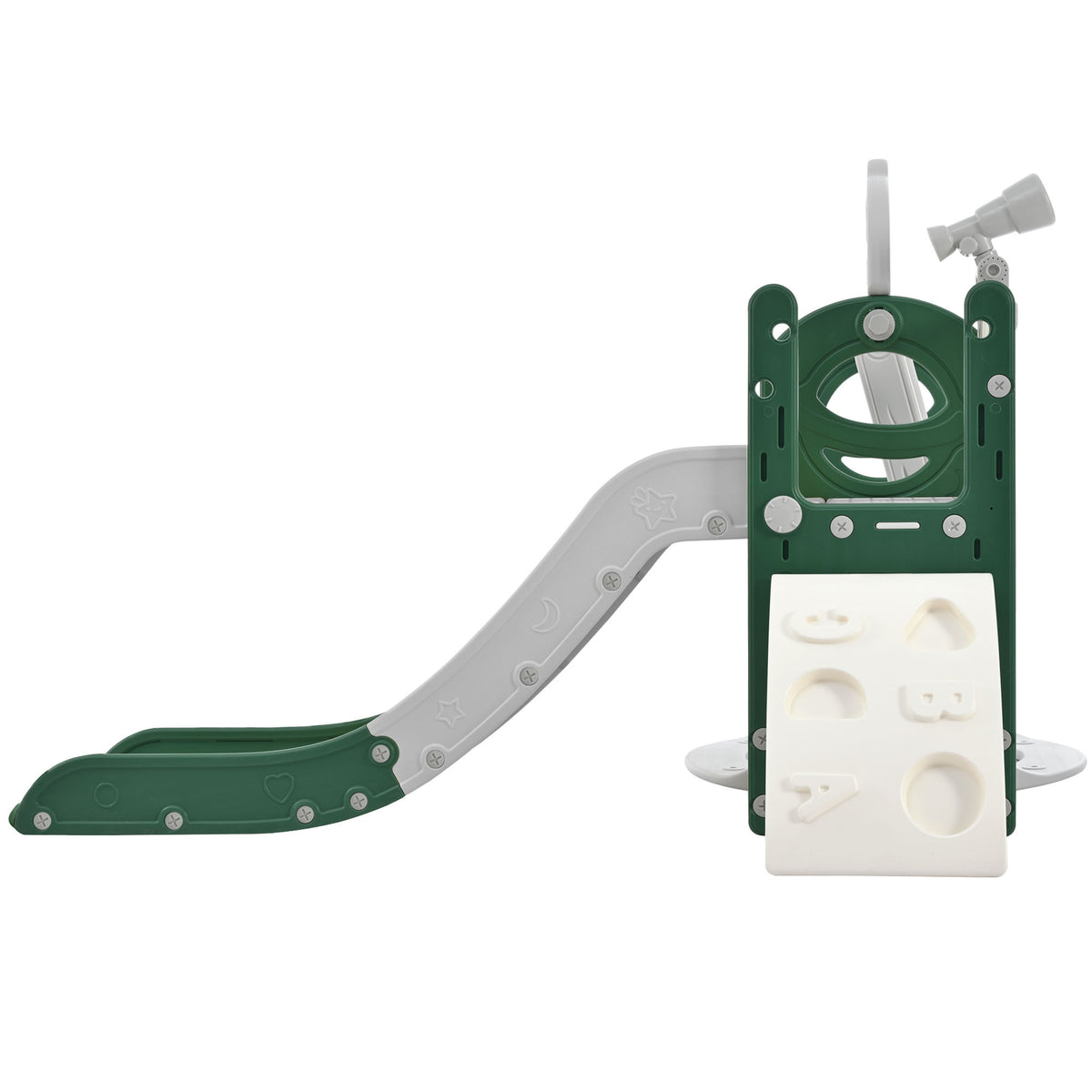 Toddler Slide And Swing Set 5 In 1, Kids Playground Climber Slide Playset With Telescope, Freestanding Combination For Babies Indoor & Outdoor Green Hdpe