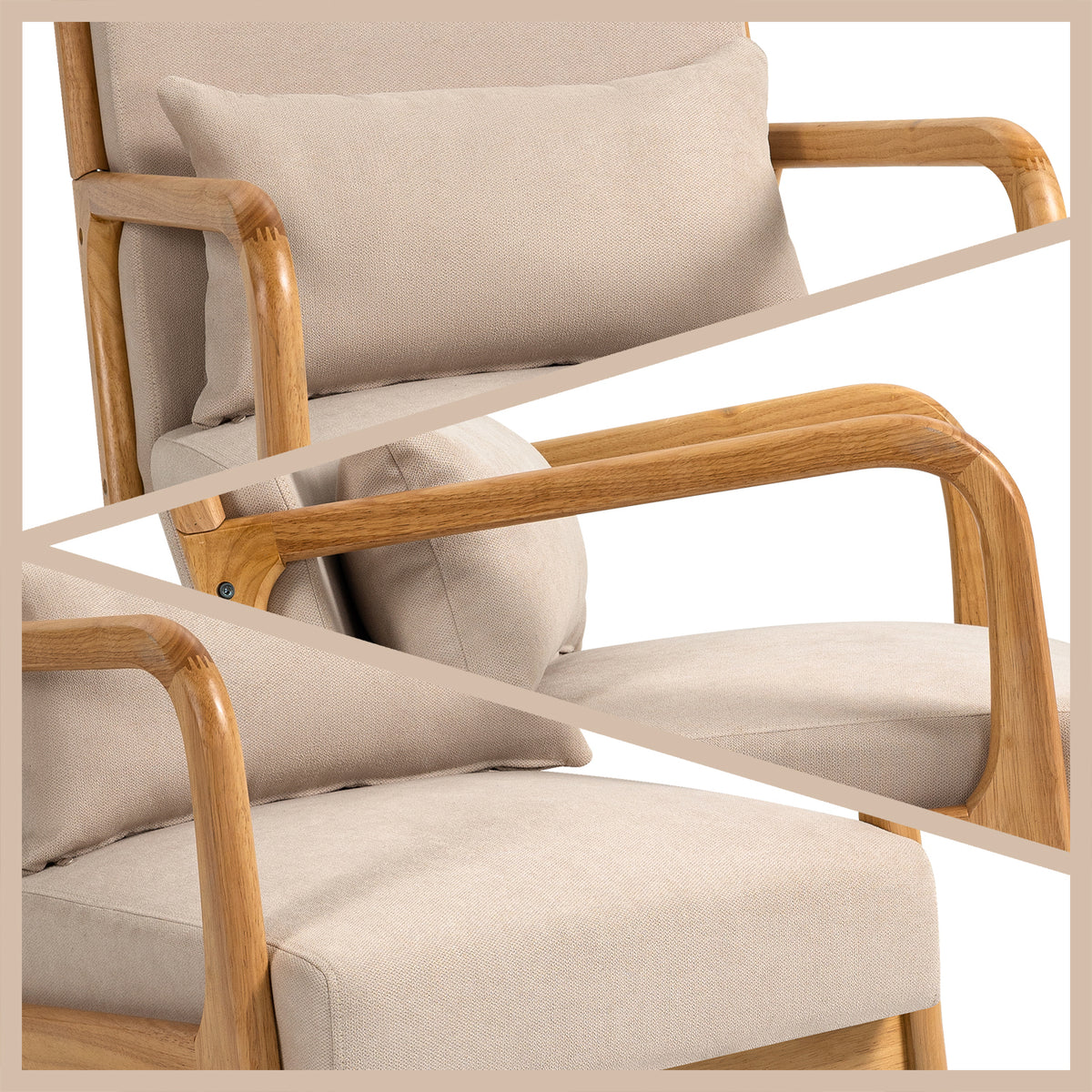 Leisure Chair With Solid Wood Armrest And Feet, Mid Century Modern Accent Sofa,1 Seat Beige Linen