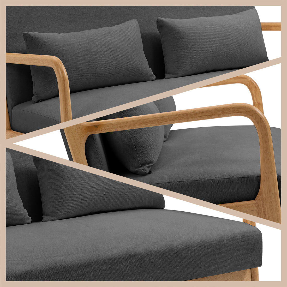 Leisure Chair With Solid Wood Armrest And Feet, Mid Century Modern Accent Sofa,2 Seat Dark Gray Linen