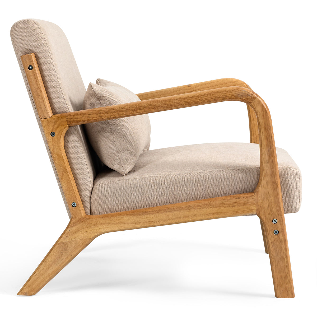 Leisure Chair With Solid Wood Armrest And Feet, Mid Century Modern Accent Sofa,1 Seat Beige Linen