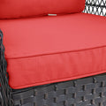 3 Pieces Conversation Set, Outdoor Wicker Rocker Swivel Patio Bistro Set, Rocking Chair With Glass Top Side Table,Red Yes Complete Patio Set Brown Rust Resistant Frame Water Resistant Cushion Garden & Outdoor Classic Complete Patio Sets Metal Metal