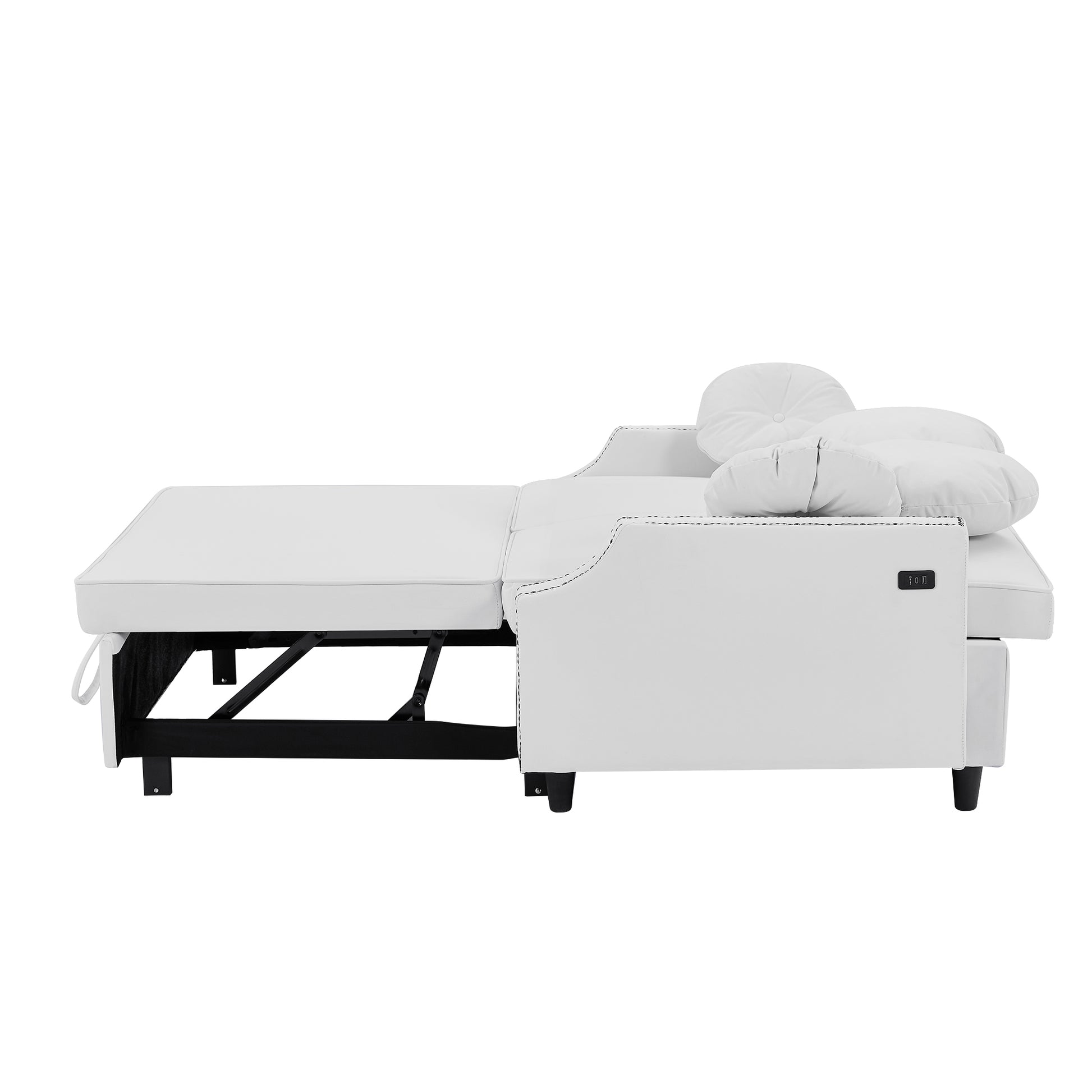 54.7" Multiple Adjustable Positions Sofa Bed Stylish Sofa Bed With A Button Tufted Backrest, Two Usb Ports And Four Floral Lumbar Pillows For Living Room, Bedroom,Or Small Space, Beige Beige Foam Polyester 2 Seat