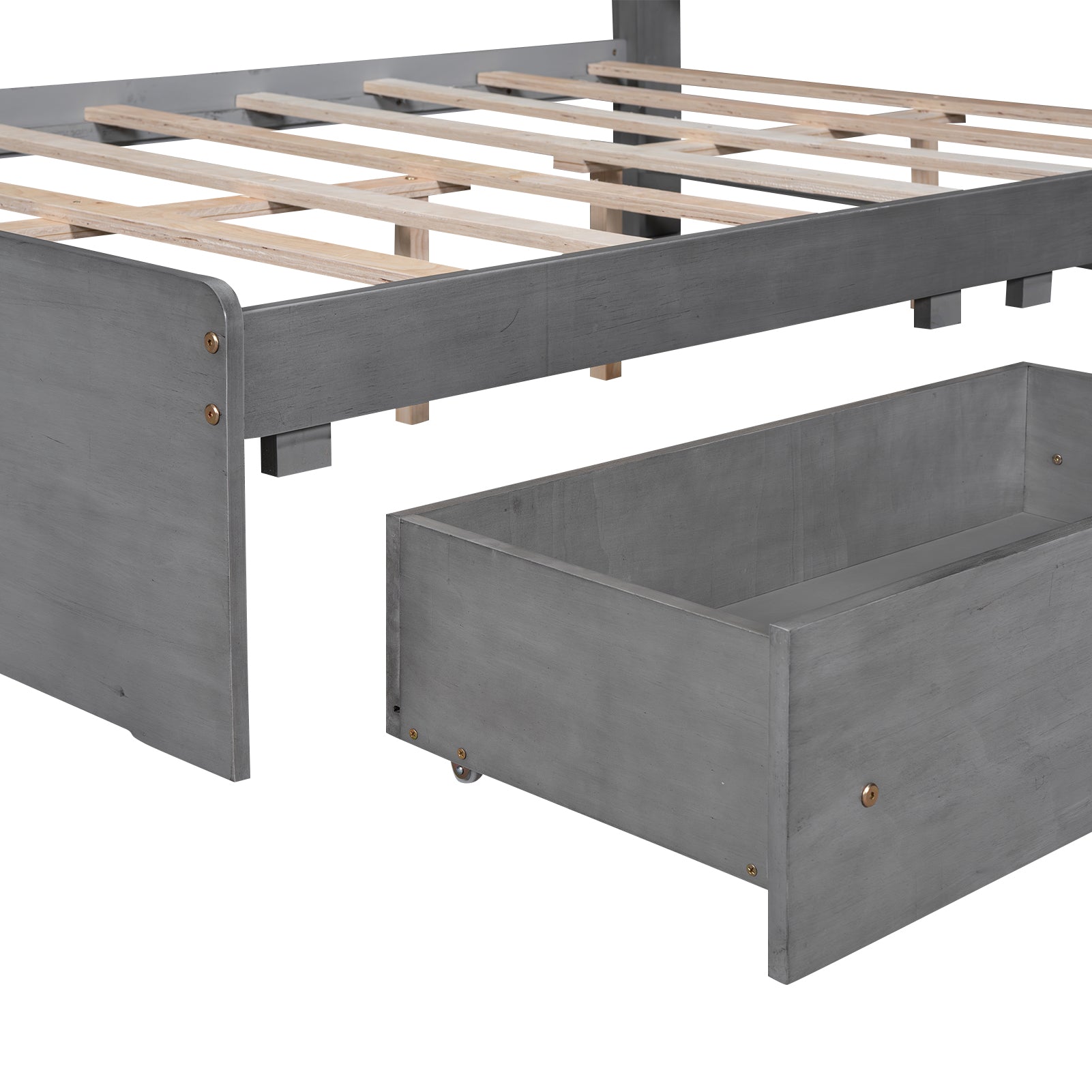 Full Size Wood Platform Bed With House Shaped Storage Headboard And 2 Drawers, Gray Box Spring Not Required Full Gray Wood Bedroom Solid Wood Mdf