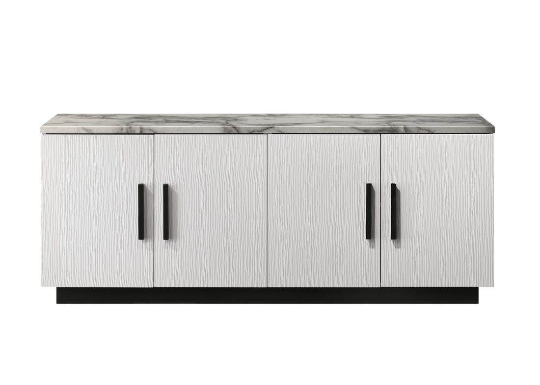 Matilda 63" White Cabinet Console Table With White Faux Marble Top White Mdf