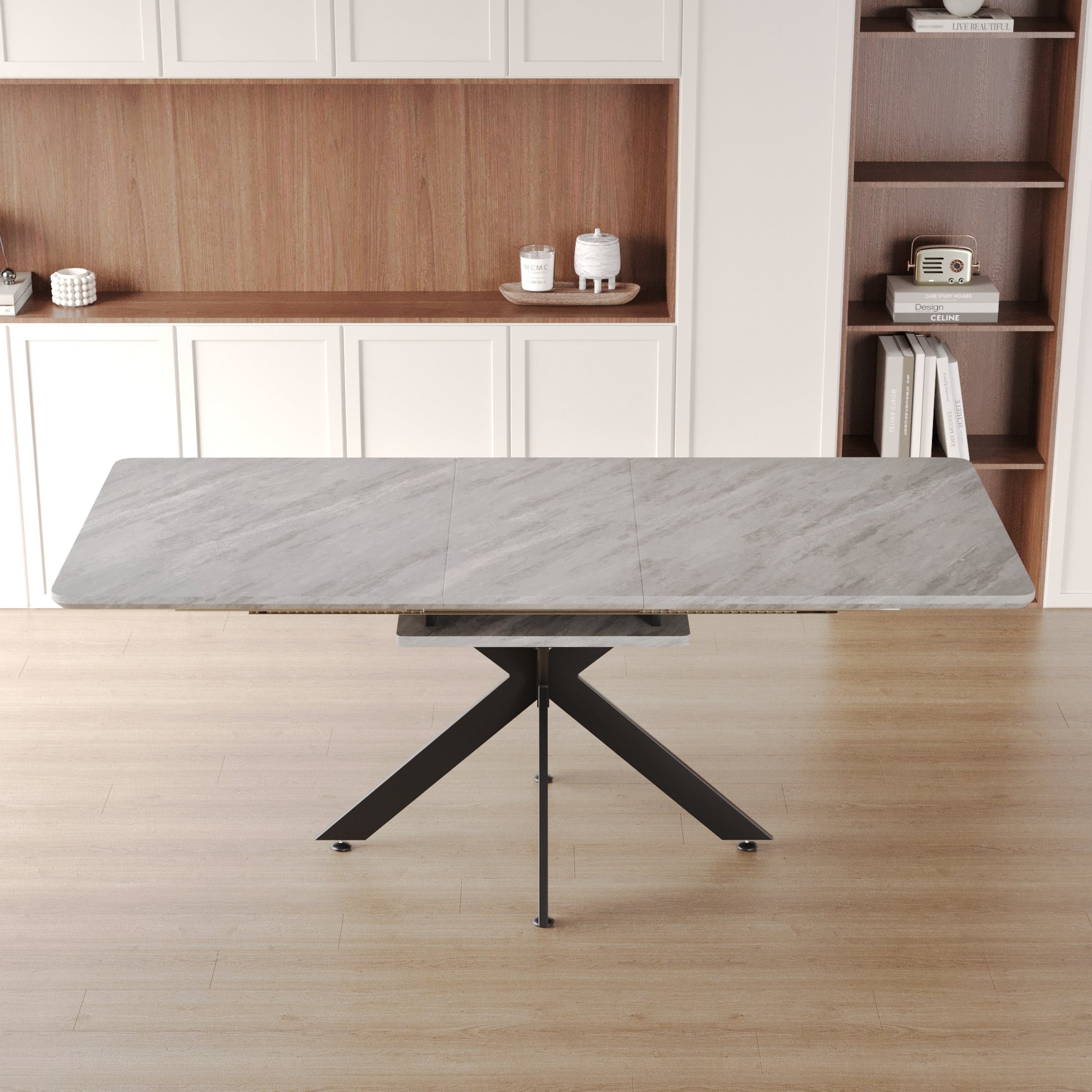 Extendable Dining Table Table Set For 6 8 Person For Dining Room,Curved Backrest Round Upholstered Soft Padded Armless Dining Chairs And Very Large Dining Room Table Kitchen Table Chair Set Grey White Mdf Metal