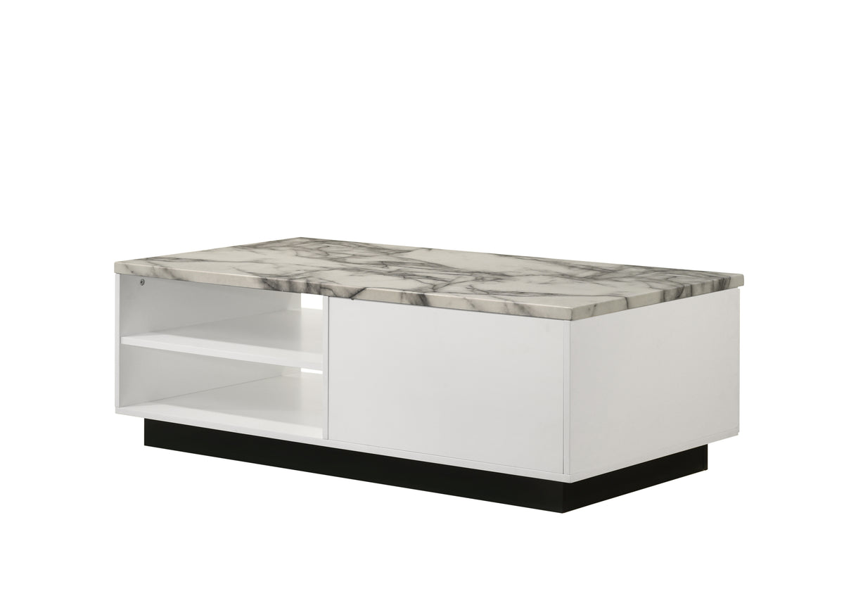 Matilda 47" White Coffee Table With White Faux Marble Top White Mdf