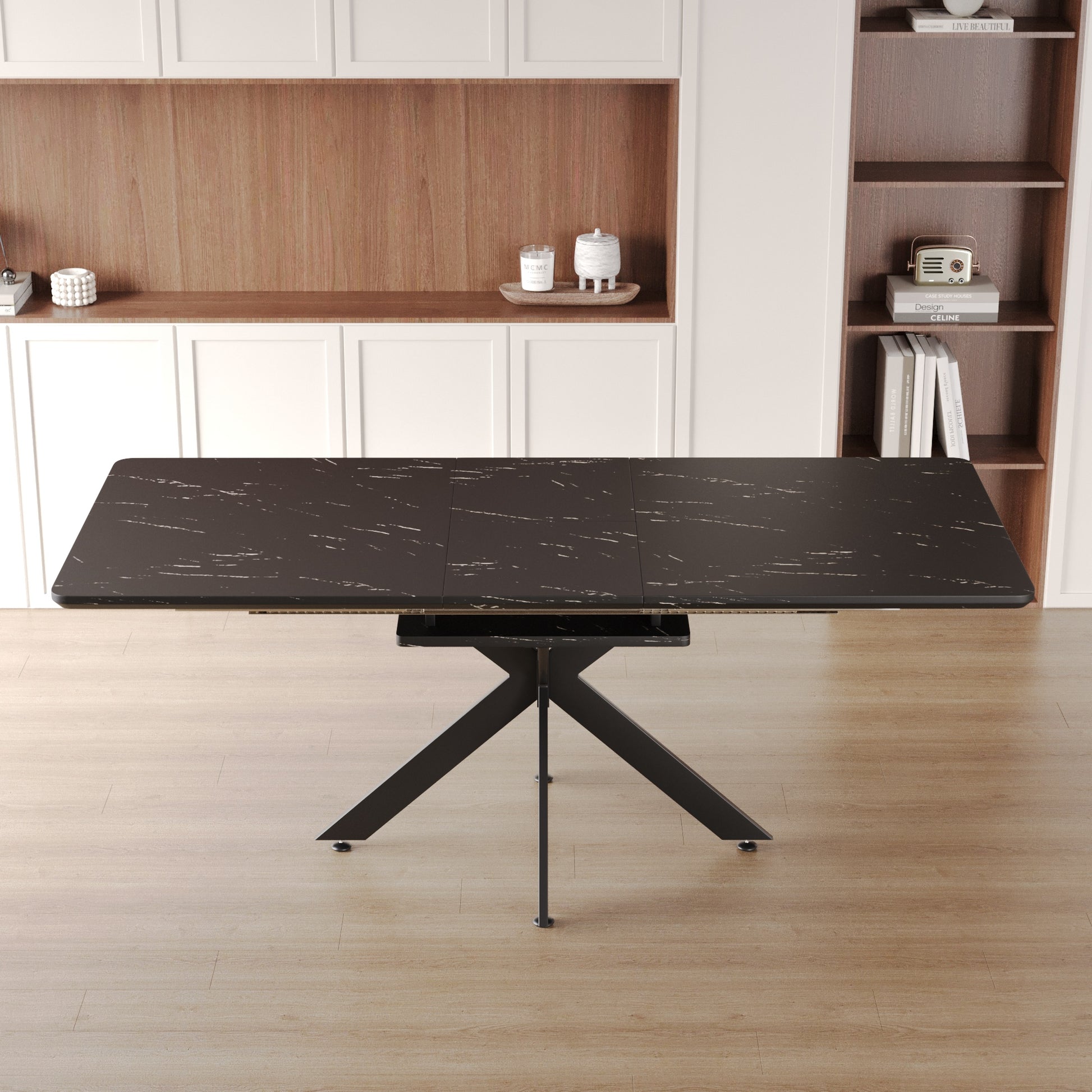 Extendable Dining Table Table Set For 6 8 Person For Dining Room,C Shaped Tube Soft Padded Armless Dining Chairs And Very Large Dining Room Table Kitchen Table Chair Set With Metal Legs Black Gray Mdf Metal