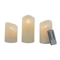 Set Of 3 Flickering Ivory Led Candles With Remote Timer, L:D3X6