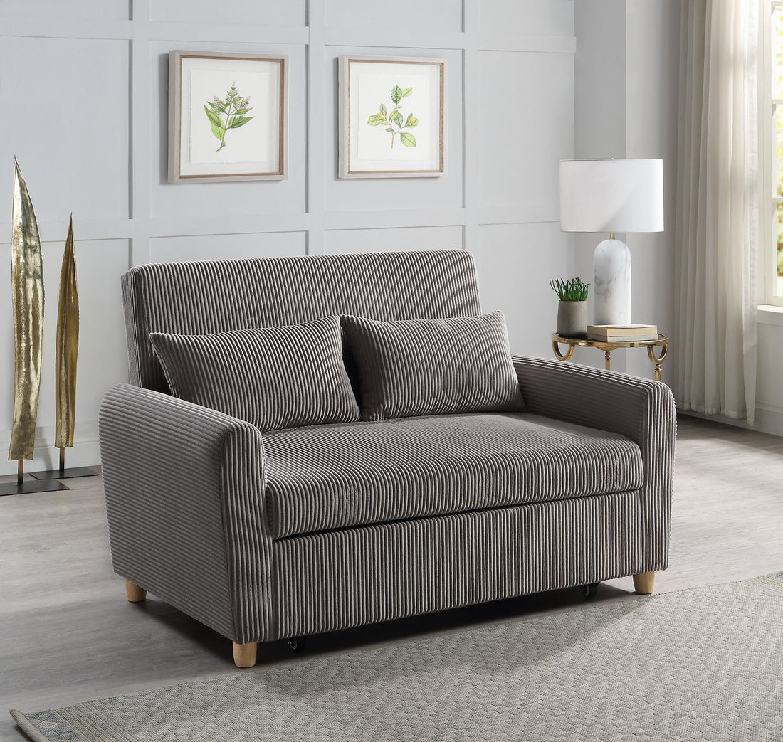Justine 54" Brown Corduroy Convertible Sleeper Loveseat Brown Corduroy