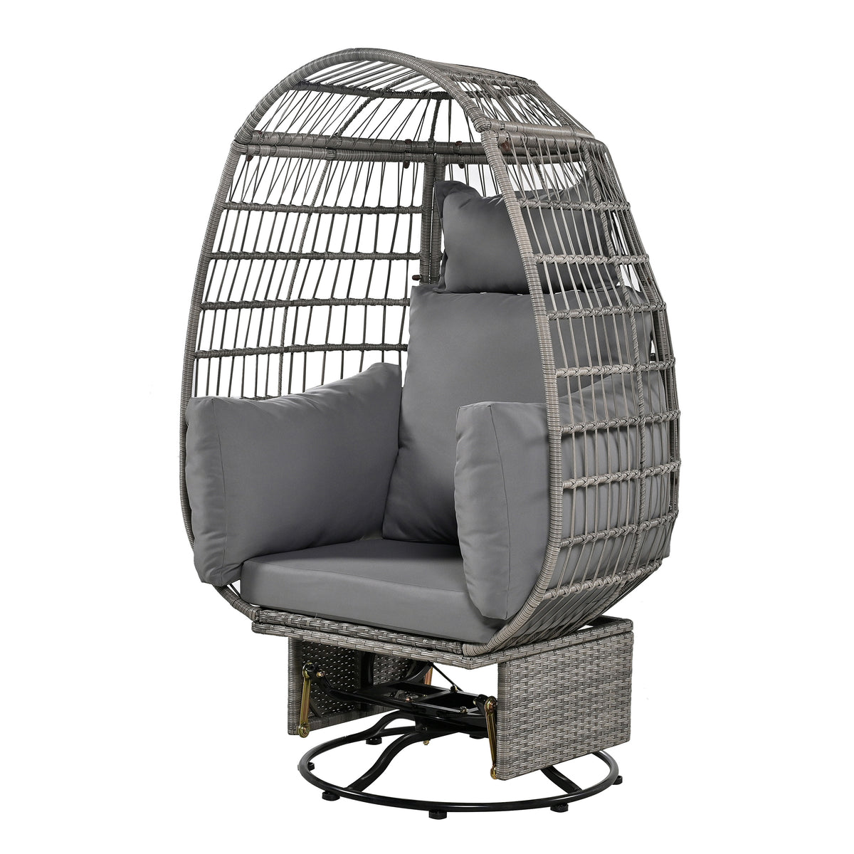Outdoor Swivel Chair With Cushions, Rattan Egg Patio Chair With Rocking Function For Balcony, Poolside And Garden Grey Wicker Grey Cushion Grey Wicker