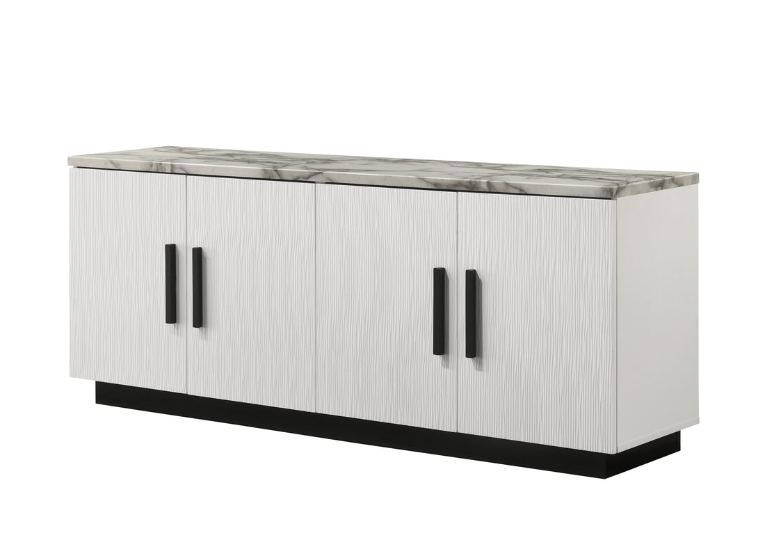Matilda 63" White Cabinet Console Table With White Faux Marble Top White Mdf