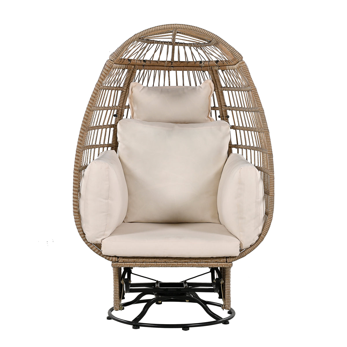 Outdoor Swivel Chair With Cushions, Rattan Egg Patio Chair With Rocking Function For Balcony, Poolside And Garden Natural Wicker Beige Cushion Natural Beige Wicker