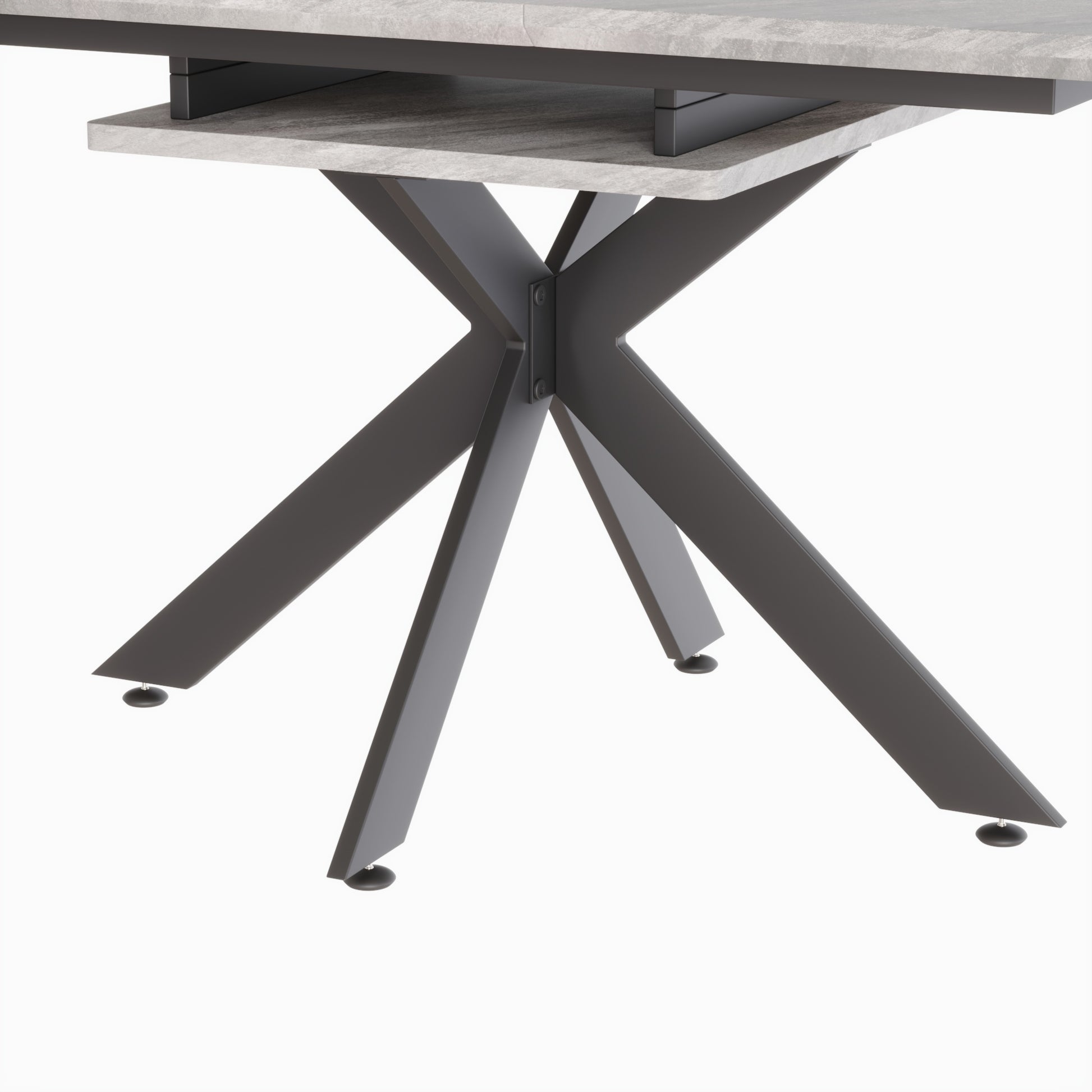 62.4" Extendable 78.15"Very Large Grey Dining Table Modern Mid Century Kitchen Table Set For Dining Room, Party Table,Conference Table,Black Metal X Shape Legs. Grey Black Mdf