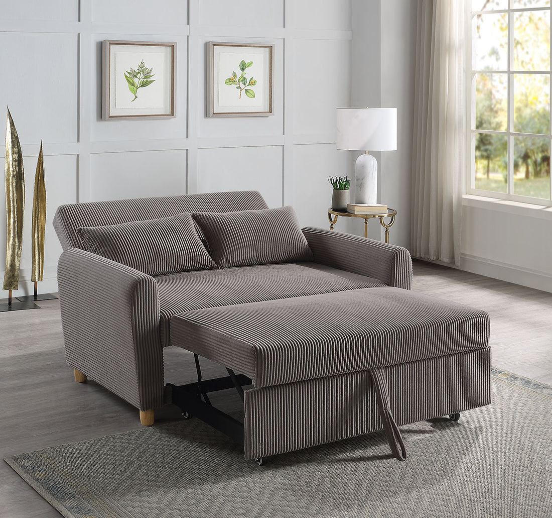 Justine 54" Brown Corduroy Convertible Sleeper Loveseat Brown Corduroy