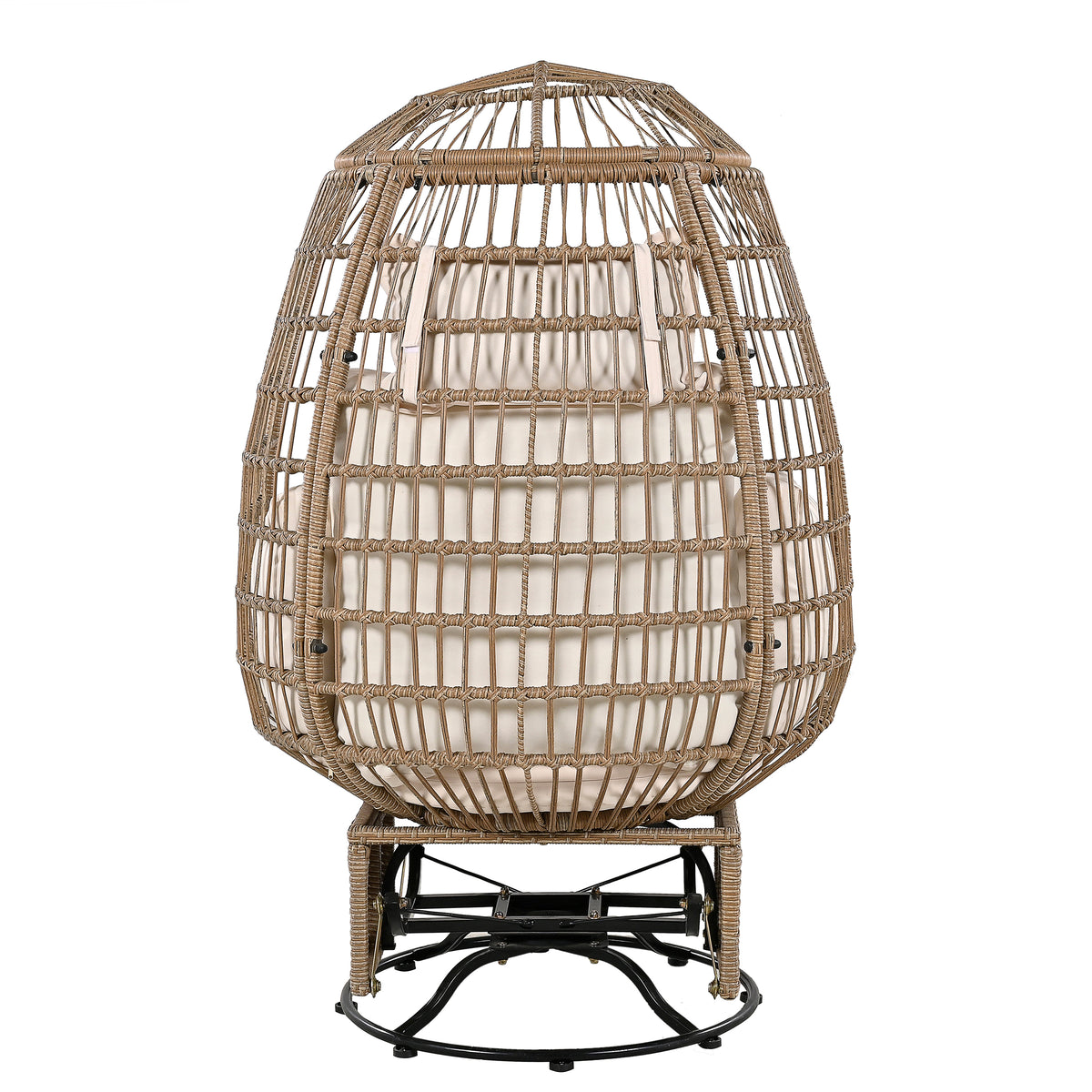Outdoor Swivel Chair With Cushions, Rattan Egg Patio Chair With Rocking Function For Balcony, Poolside And Garden Natural Wicker Beige Cushion Natural Beige Wicker