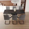 Extendable Dining Table Table Set For 6 8 Person For Dining Room,C Shaped Tube Soft Padded Armless Dining Chairs And Very Large Dining Room Table Kitchen Table Chair Set With Metal Legs Black Gray Mdf Metal