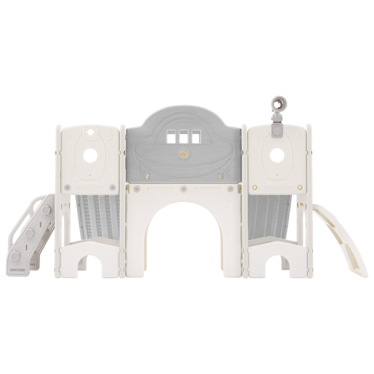 Kids Slide Playset Structure 7 In 1, Freestanding Space Set With Slide, Arch Tunnel, Ring Toss And Basketball Hoop,Double Slides For Toddlers, Kids Climbers Playground Grey White Hdpe