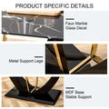 Modern Minimalist And Luxurious Black Imitation Marble Texture Dining Table Rectangular Office Desk.Game Desk .Desk.For Dining Room, Living Room, Terrace, Kitchen F 907 Black Mdf Glass