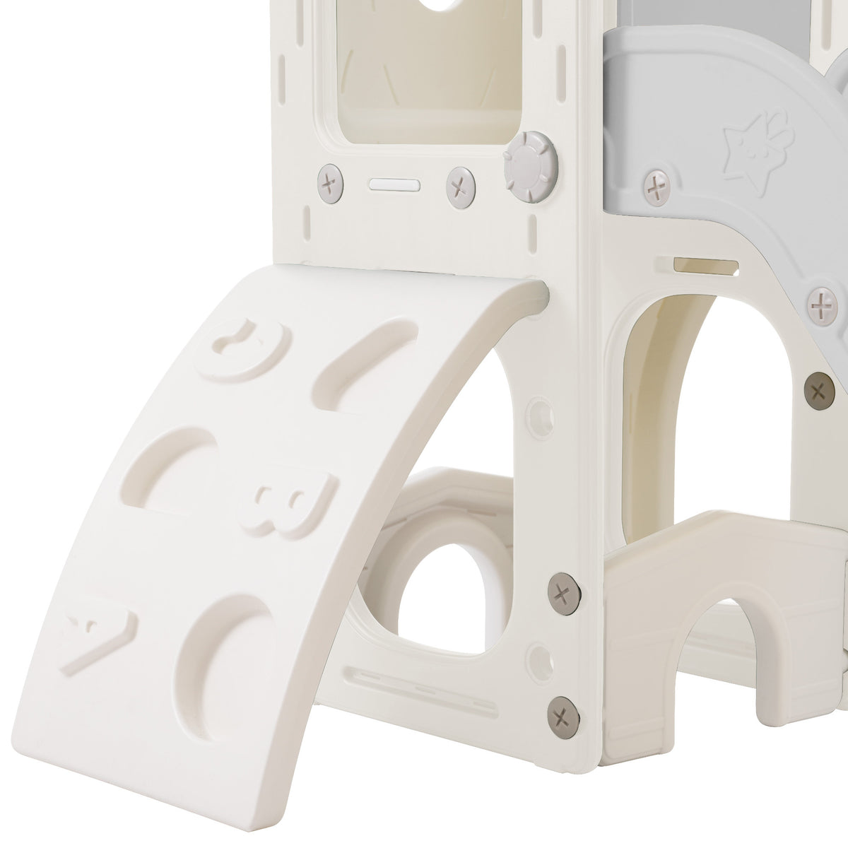 Kids Slide Playset Structure 7 In 1, Freestanding Space Set With Slide, Arch Tunnel, Ring Toss And Basketball Hoop,Double Slides For Toddlers, Kids Climbers Playground Grey White Hdpe