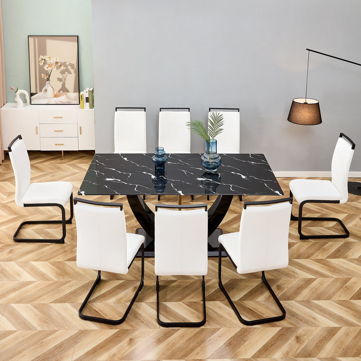 Modern Minimalist And Luxurious Black Imitation Marble Texture Dining Table Rectangular Office Desk.Game Desk .Desk.For Dining Room, Living Room, Terrace, Kitchen F 907 Black Mdf Glass
