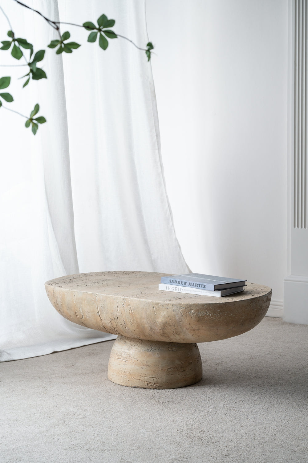 36X24X15" Cream Oval Coffee Table Cream Primary Living Space Contemporary,Industrial,Minimalist,Modern,Ultra Modern Magnesium Oxide