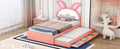 Twin Size Upholstered Platform Bed With Trundle And 3 Drawers, Rabbit Shaped Headboard With Embedded Led Lights, Pink Pink Velvet