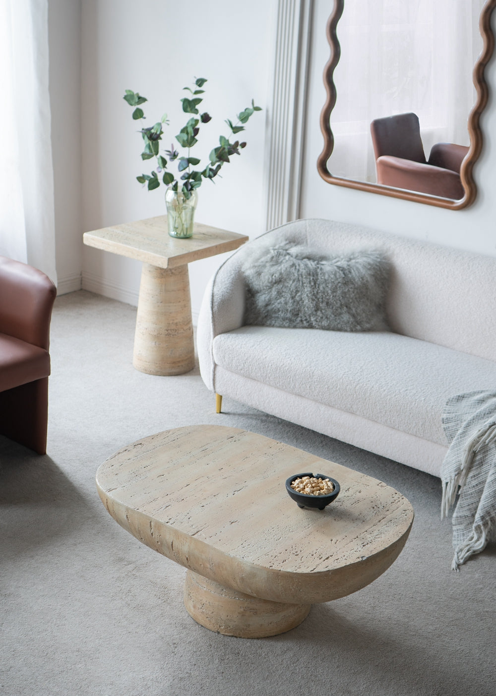 36X24X15" Cream Oval Coffee Table Cream Primary Living Space Contemporary,Industrial,Minimalist,Modern,Ultra Modern Magnesium Oxide