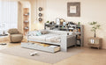 Wooden Full Size Daybed With Storage Shelves, Multi Functional Bed With Two Storage Drawers And Study Desk, Antique White Old Sku: Hl000089Aak Full Antique White Wood
