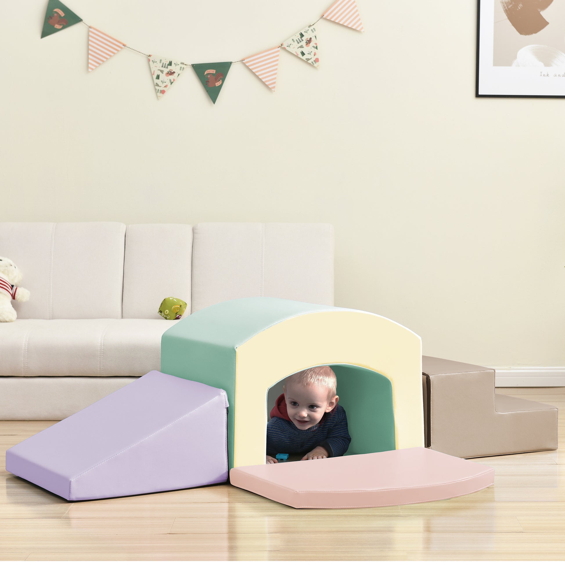 Soft Foam Playset For Toddlers, Safe Softzone Single Tunnel Foam Climber For Kids, Lightweight Indoor Active Play Structure With Slide Stairs And Ramp For Beginner Toddler Climb And Crawl Colorful Foam